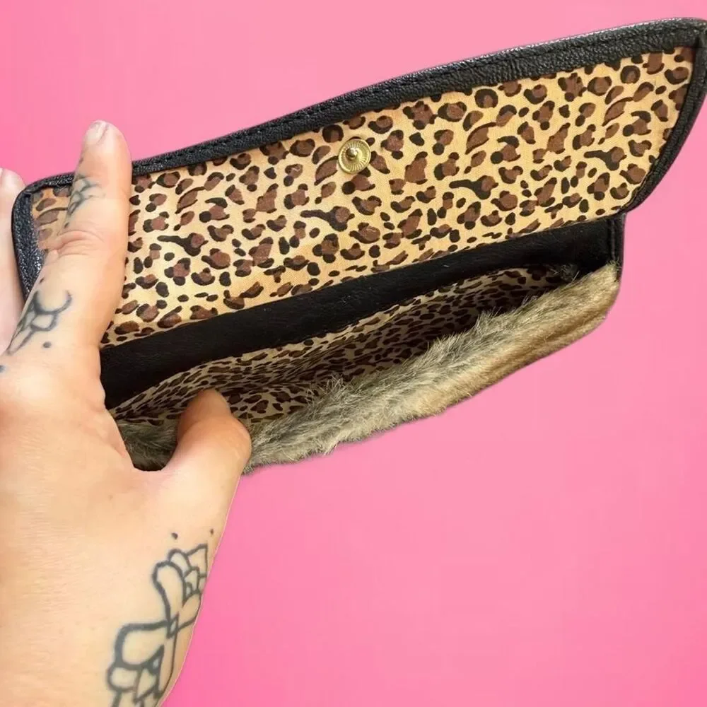 vintage 90s y2k Guang Tong faux fur leopard wallet RARE